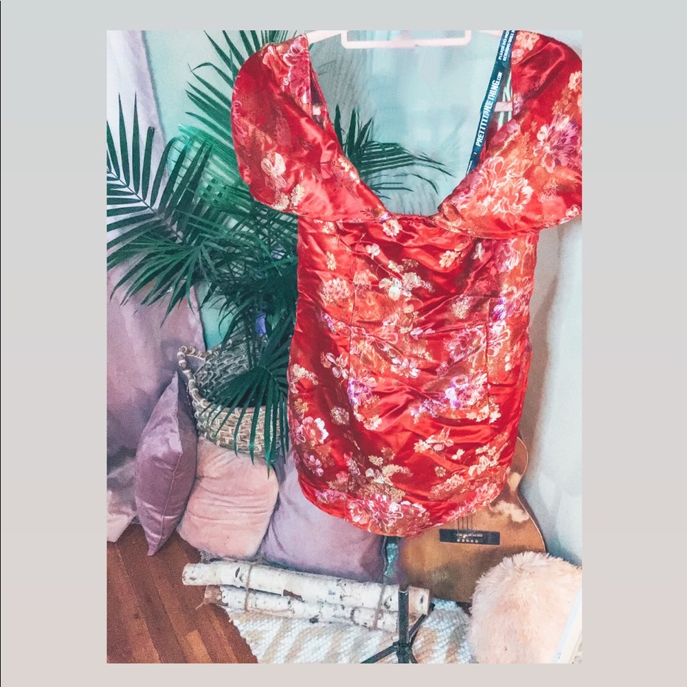 PLT | Red Oriental Bardot Bodycon Dress